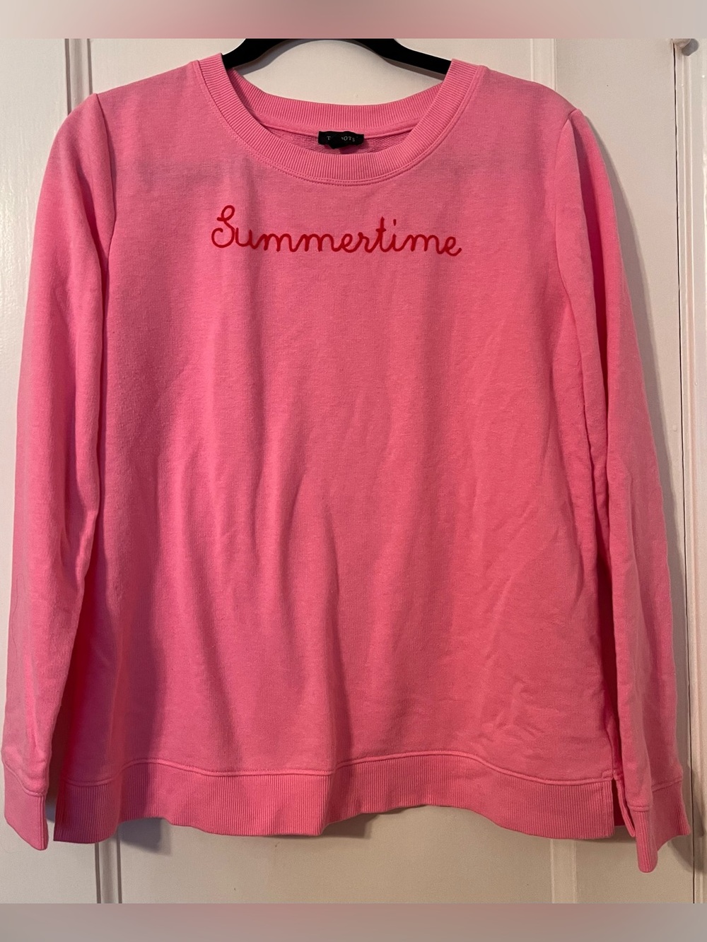 Talbots Pink "Summertime" Embroidered Crewneck Sweatshirt Size Medium